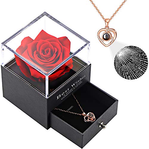 TutorLSHOP Preserved Real Rose with Heart Necklace I Love You in